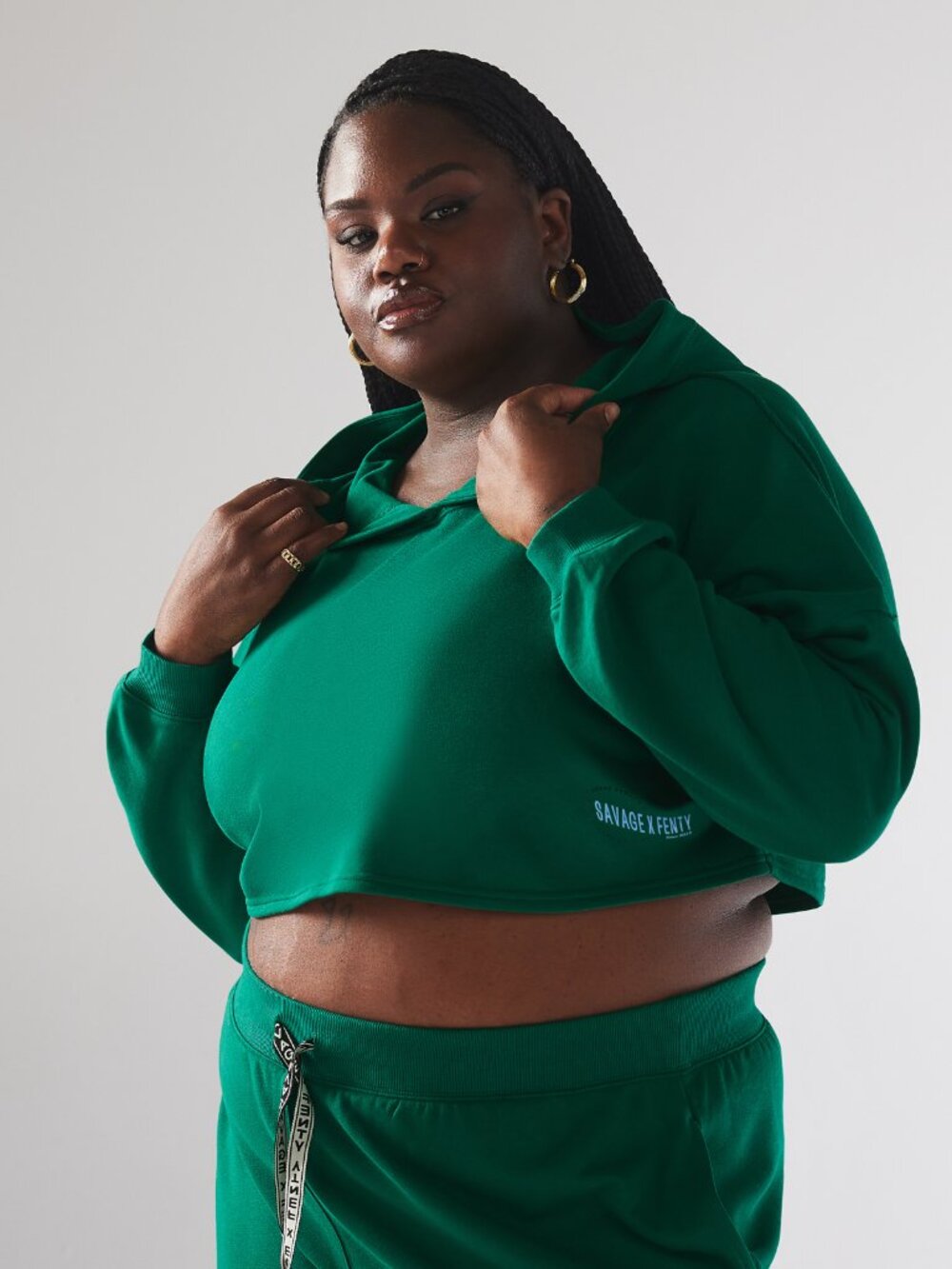 Savage X Fenty Cropped Hoodie, Teal (3X)